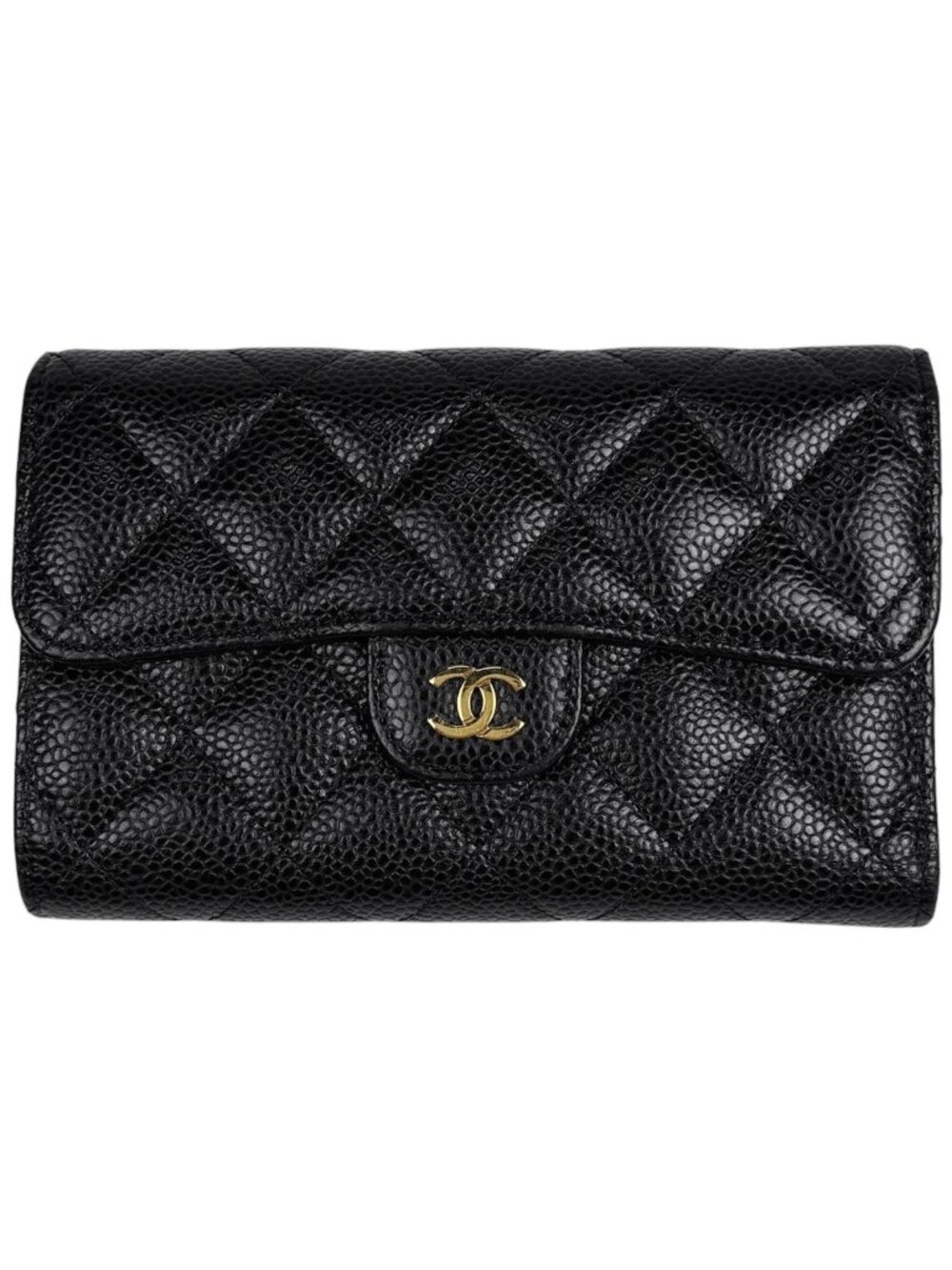 Chanel Trifold Wallet CC Logo Caviar Leather Black